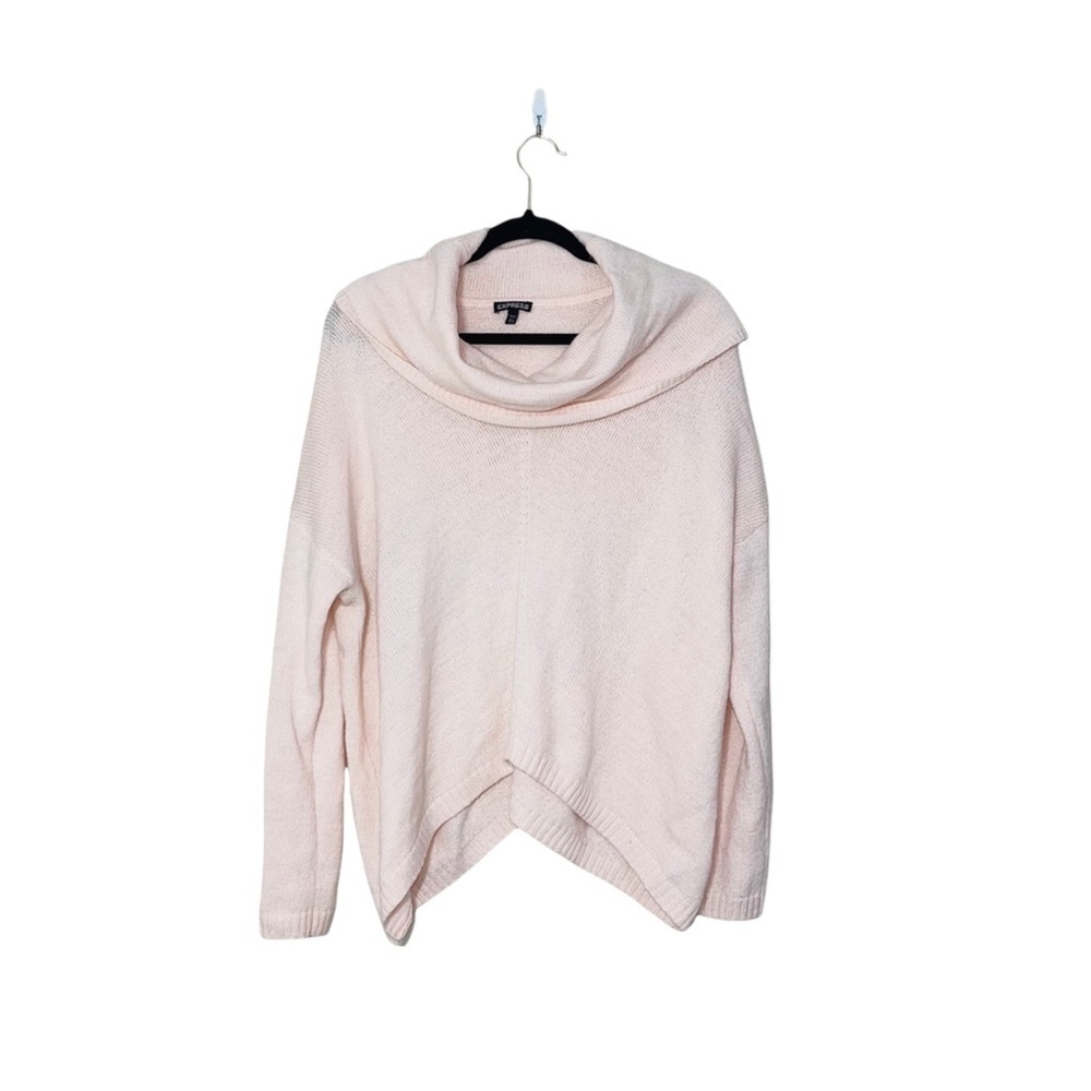 Express Light Pink Cowl Neck Asymmetrical Hem Sweater Medium Large Women’s